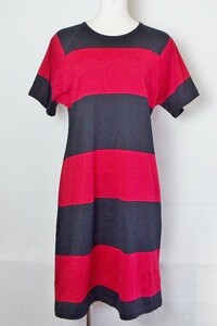 Marimekko マリメッコ 半袖　ボーダー　コットン　ワンピース S ブラック＊レッド