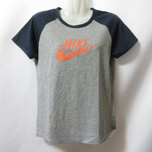 古着 レディースL NIKE/ナイキ Tシャツ 半袖 スポーツMIX カジュアル グレー/ネイビー/オレンジ 333014-063