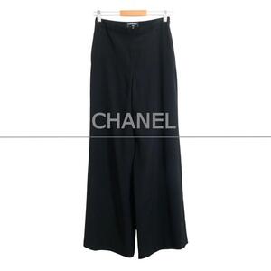 美品 CHANEL シャネル サイズ36 シルク100％ サイドジップ ストレート パンツ スラックス 黒 ブラック P53994V12320