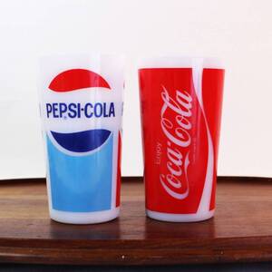 送料無料　2個セット！ 1960年以降 ヘーゼルアトラス コカコーラ コカ・コーラ ペプシ ペプシコーラ PEPSI ミルクガラス タンブラー グラス