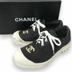 m9 CHANEL シャネル 96A ココマーク スニーカー キャンバス ローカット シューズ ヴィンテージ 37 正規品 A07154 X01013 レディース