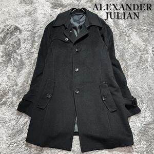 ALEXANDER JULIAN【拘りの逸品】アレキサンダージュリアン 極上品 カシミヤ97% チェスターコート アウター M ブラック 黒 極美品