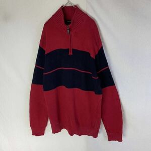 NAUTICA ハーフジップニットセーター　古着　Lサイズ　ブラック×レッド　プルオーバー