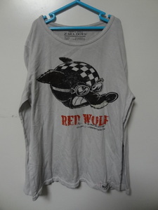 全国送料無料 ザラ ボーイズ ZARA BOYS 子供服キッズ男の子RED WOLFプリント長袖 ライトグレー色Tシャツ 152(11-12)