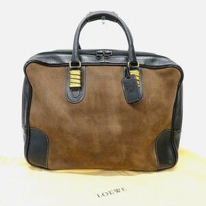 #anb ロエベ LOEWE ボストンバッグ ベラスケス 茶 黒 ツイスト金具 スエード レザー ヴィンテージ ユニセックス [853325]