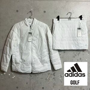 新品35200円★レディースM★adidasゴルフ 防風保温ストレッチ キルティング中綿ジャケット&スカート 白