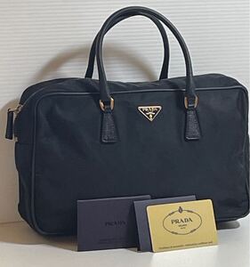 Aa037■ 極美品 プラダ PRADA BL0088 ゴールド金具 ナイロン サフィアーノレザー ブラック ユニセックス 