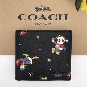 DISNEY X COACH コラボ ★大人気★ コインウォレット ホリデイ プリント ミッキーマウス ブラック CM236 QB/M2 新品