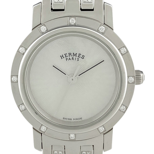 エルメス HERMES クリッパー ナクレ CL4.230 腕時計 SS ダイヤモンド クォーツ ホワイト レディース 【中古】