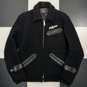 【736】 美品 VANSON レザー ウール メルトン スポーツ ジャケット L ブラック 黒 black バンソン wool leather jacket sport