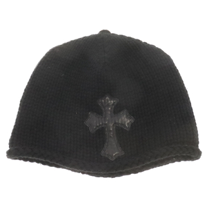 CHROME HEARTS クロムハーツ BEANIE CASH レザークロスパッチ カシミヤニットビーニー ブラック キャップ