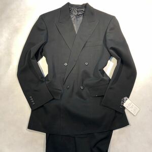 新品 AB7(XL) ブラックフォーマル メンズ ダブルスーツ《定価4.2万円★艶感 真っ黒 完璧な礼服》冠婚葬祭 喪服 セットアップ ウール93%