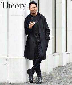 Theory セオリー 22AW カシミヤ フーテッド ロングコート ブラック 黒 ウールコート 干場義雅 