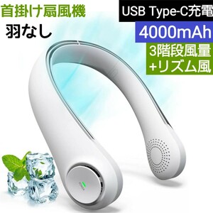 新品 首掛け扇風機 羽根なし 4000mAh 大容量 ネッククーラー 扇風機 携帯扇風機 ネックファン 4段階 リズム風対応 静音 軽量 Type-C充電式