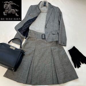 ◆大きいサイズ◆美品◆バーバリー◆BURBERRY 42/11号/Lサイズ イタリア製カシミヤウール♪ツイードセットアップスカートスーツ フォーマル