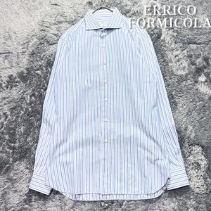 Errico Formicola　エッリコフォルミコラ　イタリア製　ストライプ　カッタウェイ　ナポリシャツ　ホリゾンタルカラー　コットン　L相当