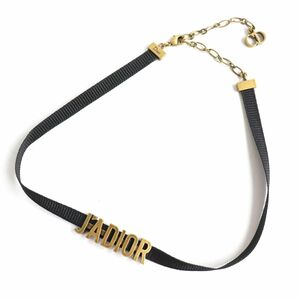 極美品△Christian Dior クリスチャンディオール JADIOR Choker ジャディオール チョーカー レディース ブラック×ゴールド 大人可愛い