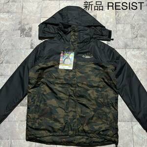 新品 RESIST レインスーツ 中綿ジャケット 透湿 防水 防寒 軽量 フード取り外し可 ゴルフ 釣り自転車雨具カモフラグリーンサイズLL玉FS1499