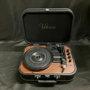 BEM010H 未使用 VOKSUN レコードプレーヤー ニール台付き RCA音声出力端子 ブラック系