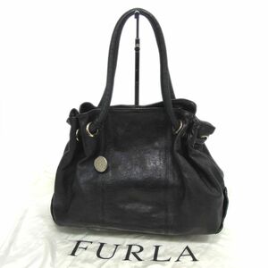 定価5万円以上●FURLA フルラ カルメン レザー ショルダー バッグ トート トップハンドル レディース ブラック 牛革 巾着 1円スタート