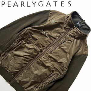 【送料無料】Pearly Gates パーリーゲイツ　異素材mix 切り替え　ジャケット　3 S メンズ　ニット　ナイロン　ゴルフ　GOLF ロゴ　カーキ