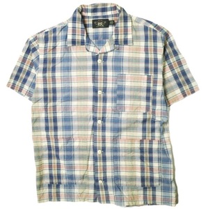 RRL ダブルアールエル Indigo Plaid Woven Camp Shirts インディゴプラッドウーブンキャンプシャツ M BLUE/PINK Double RL チェック 開襟