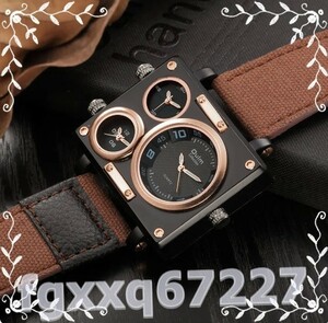 JV066:★人気★OULM スタイルのメンズ腕時計高級ユニークなデザイナーの腕時計メンズファッションスクエアビッグフェイス 3 タイムゾーン