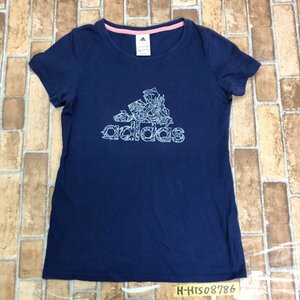 adidas アディダス レディース ロゴプリント 半袖Tシャツ S ネイビー