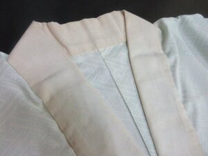 1円 良品 化繊 長襦袢 正月 式典 和装 和服 水色 紗綾形 菊 草花 かわいい 袖無双 身丈122cm 裄64cm【夢職】★★★