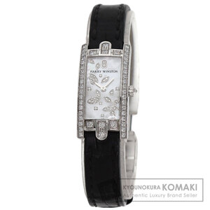 HARRY WINSTON ハリーウィンストン AVCQHM16WW049 アヴェニューC ミニ リリークラスター 腕時計 K18ホワイトゴールド 革 レディース 中古