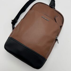 【極美品】コーチ COACH ボディバッグ ショルダーバッグ クロスボディ グラハム メンズ スリング 斜め掛け レザー ロゴ ブラウン 茶 本革