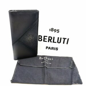 ■ 1円 ～ 正規 美品 レア ■ BERLUTI ベルルッティ ■ サンタル パッチワーク カリグラフィ スクリットレザー 長財布 ■ グレー 灰 メンズ