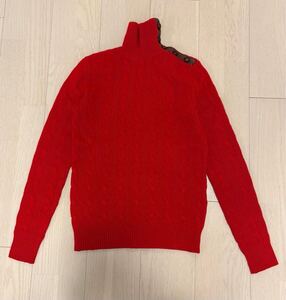 ラルフローレン　RALPH LAUREN タートルネック ニット　アラン柄　レッド　カシミア　中古　美品　Sサイズ　ウール　ポロラルフローレン、