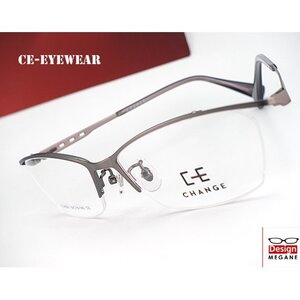 即決★眼鏡一式☆度入レンズ込★designメガネ★CE CHANGE Eyewear Gray グレー ハーフリム 度付き/度なし/伊達メガネ/ 【メガネ通販】