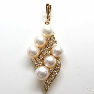 良質!!テリ良し!!MIKIMOTO(ミキモト)《K18アコヤ本真珠/天然ダイヤモンドペンダントトップ》U 6.3g 約6.5-7.5mm珠 pearl pendant EC9/ED4