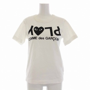 プレイコムデギャルソン PLAY COMME des GARCONS AD2021 Tシャツ カットソー クルーネック プリント 半袖 S 白 ホワイト 黒 AZ-T067