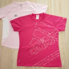 Mizuno ピンク Tシャツと
アディダス濃いピンクTシャツ2枚セット