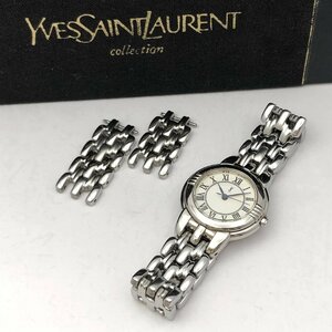 1円～/Yves Saint Laurent/イヴサンローラン/YSL/5431-F45979/白文字盤/ローマン/余りコマ・箱付/クォーツ/レディース腕時計/ジャンク/T049