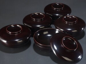 【夢讃岐】木製漆器　本膳　平椀　5客揃（蓋5枚）Φ125 H50 wa633