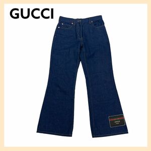 高級 GUCCI グッチ ロゴパッチ デニムフレアパンツ レディース 634135 XDA93