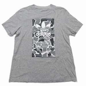 アディダス adidas CAMO LABEL TEE Tシャツ 半袖 クルーネック プリント カモ ラベル カットソー グレー DH4770/2 メンズ レディース