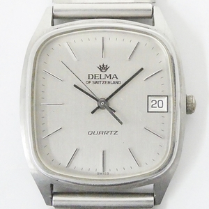 デルマ DELMA クォーツ QUARTZ 90-14 メンズ デイト シルバーカラー 腕時計 Kキ66