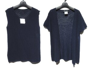 【シャネル】IDENTIFICATION 00C P15014V00686 カシミヤニット ノースリーブ&半袖カーディガン アンサンブル 38 ネイビー イギリス製