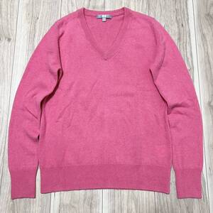 ★送料360円★カシミア100% 高級 UNIQLO ユニクロ 長袖 カシミヤ ニット セーター レディース ピンク Vネック サイズS 美品 R-6573