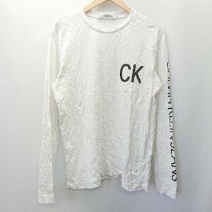 ◇ Calvin Klein Jeans カルバンクラインジーンズ 袖にロゴあり 長袖 ロンT サイズM ホワイト系 メンズ E
