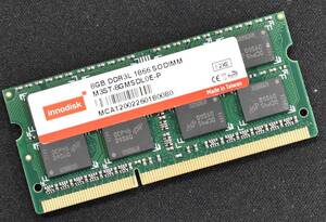 8GB (8GB 1枚) PC3L-14900S DDR3-1866 S.O.DIMM 204pin 2Rx8 1.35V/1.5V 低電圧対応 Innodisk 8G (管:SB0456 x2s