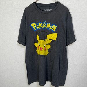 ポケモン メキシコ製半袖Tシャツ　ピカチュウ　デカロゴ　ダークグレー29 古着　入手困難　激レアデザイン　希少人気　キャラクタ　アニメ