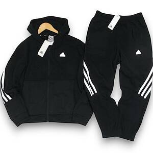 新品◆adidas◆フューチャー アイコン スリーストライプス パーカー＆ロングパンツ 上下セット XL 黒◆アディダス セットアップ◆J1683 