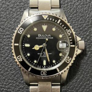 BULOVA OCEANOGRAPHER ブローバ 自動巻 200m サブマリーナ 黒文字盤 ダイバー 日付 腕時計 メンズ 小ぶり