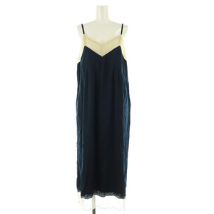 未使用品 マウジー MOUSSY LACE SLIP DRESS キャミワンピース ロング サテン レース 2 紺 ネイビー /MY ■OS レディース